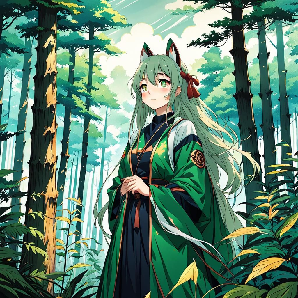 Anime Girl in Forest Aesthetic