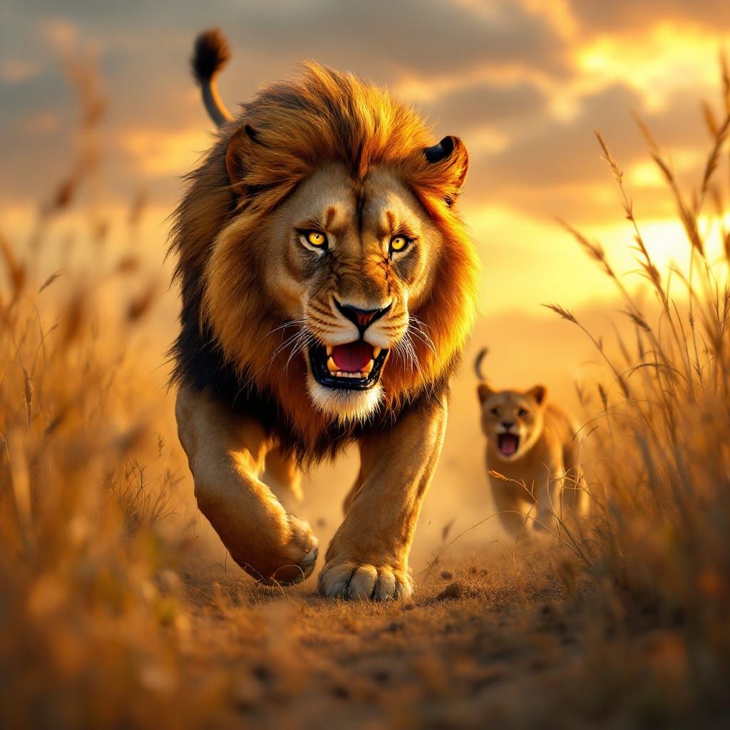 Lion Chase on the Savannah: Concept Art