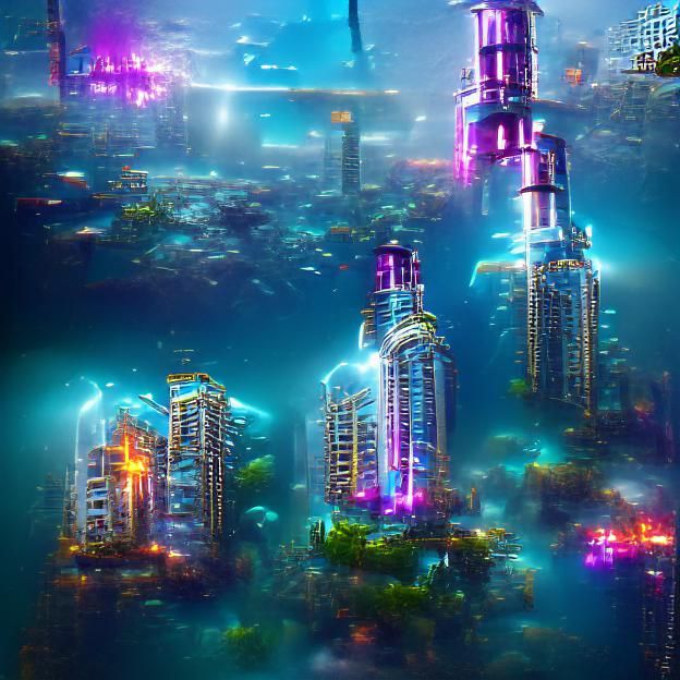 Futuristic city underwater