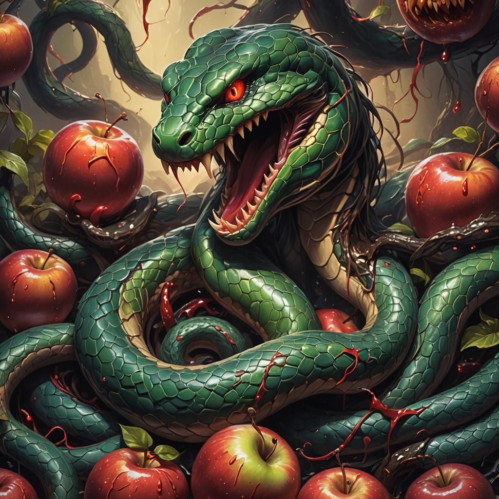 Glistening Snake with Apple in Fantasy Art