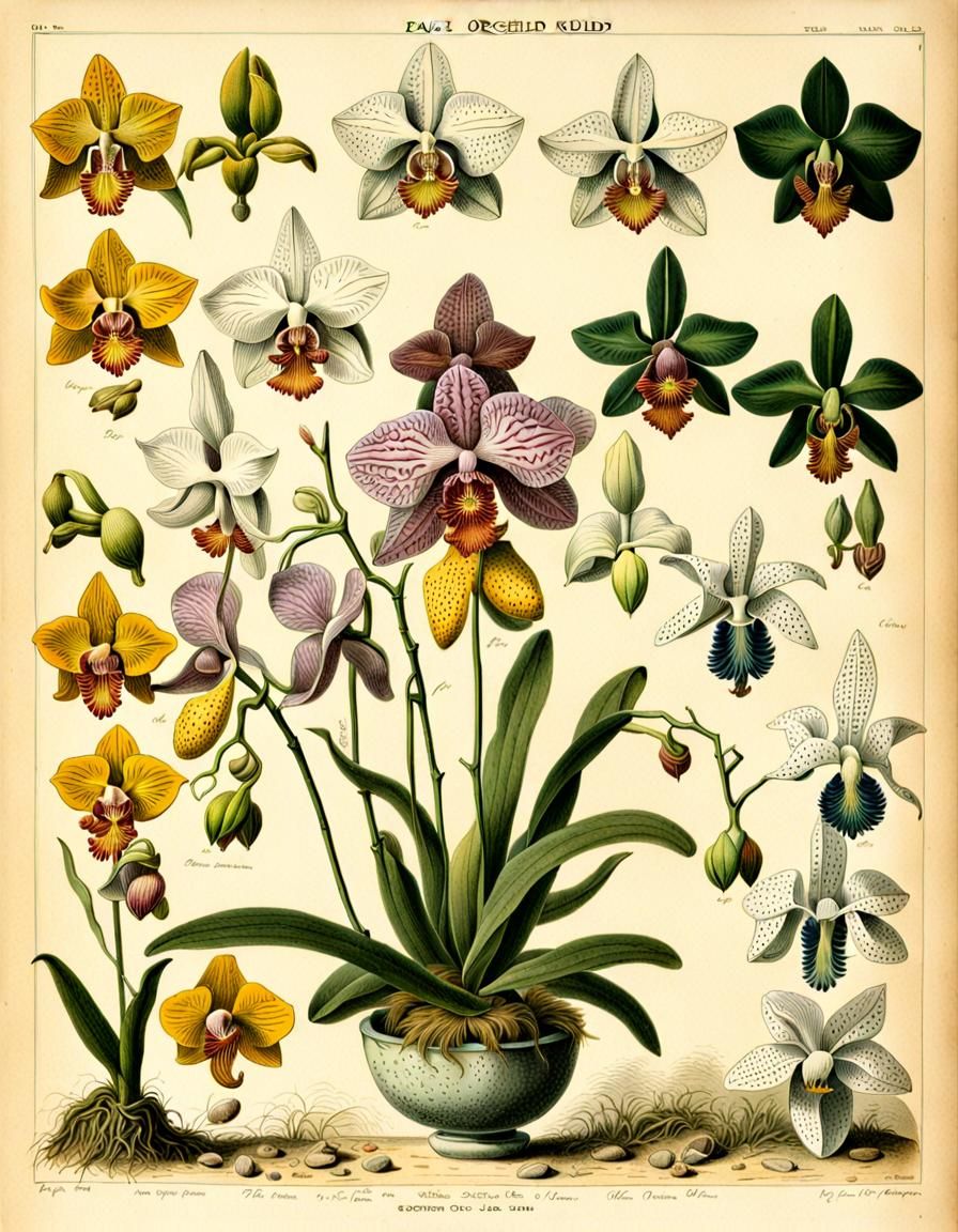 Botanical Guide Page of Orchid Ink Drawings
