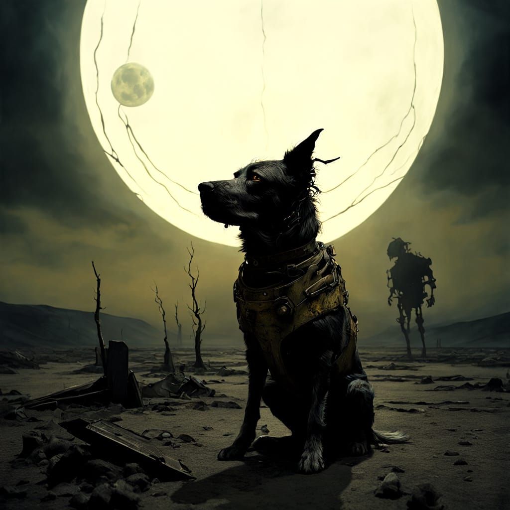 Lone Dog in Surreal Post-Apocalyptic Wasteland