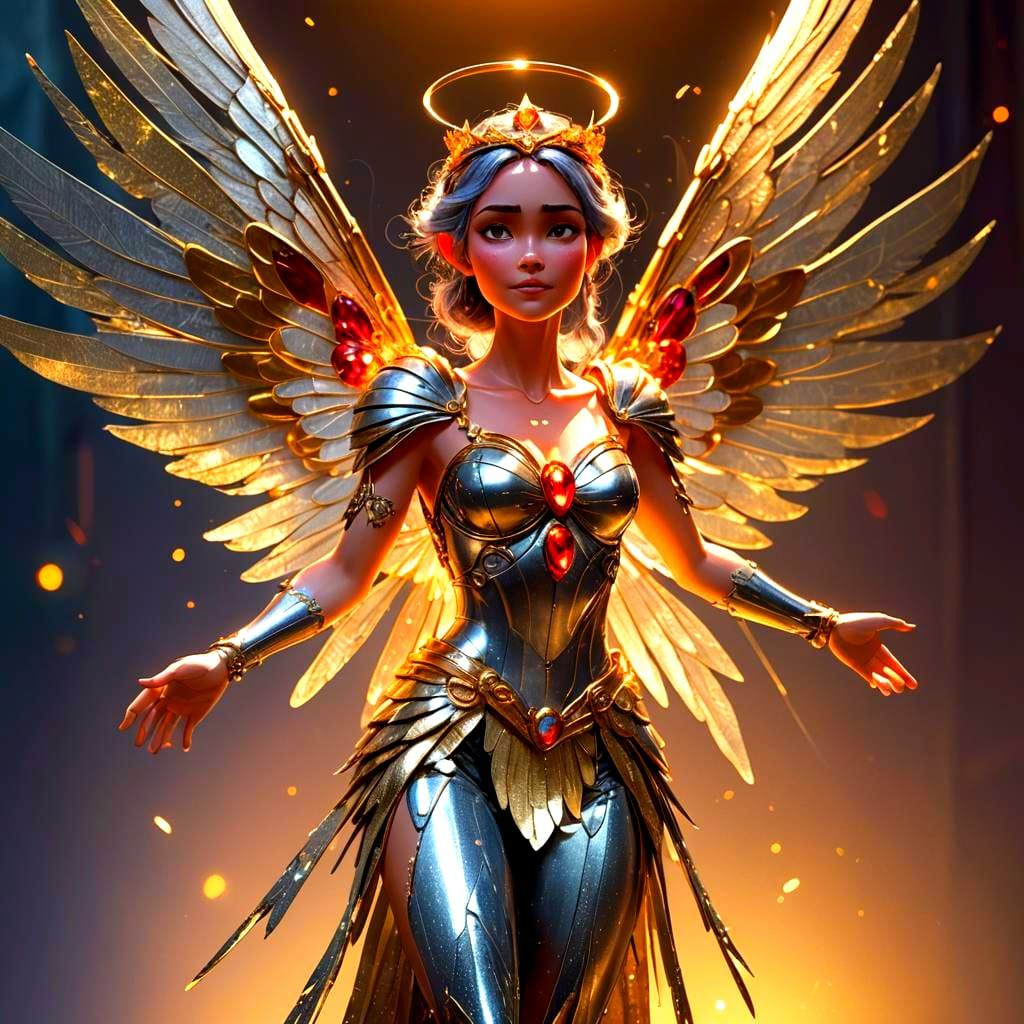 Metal Fairy with Gold Wings: 3D Digital Art