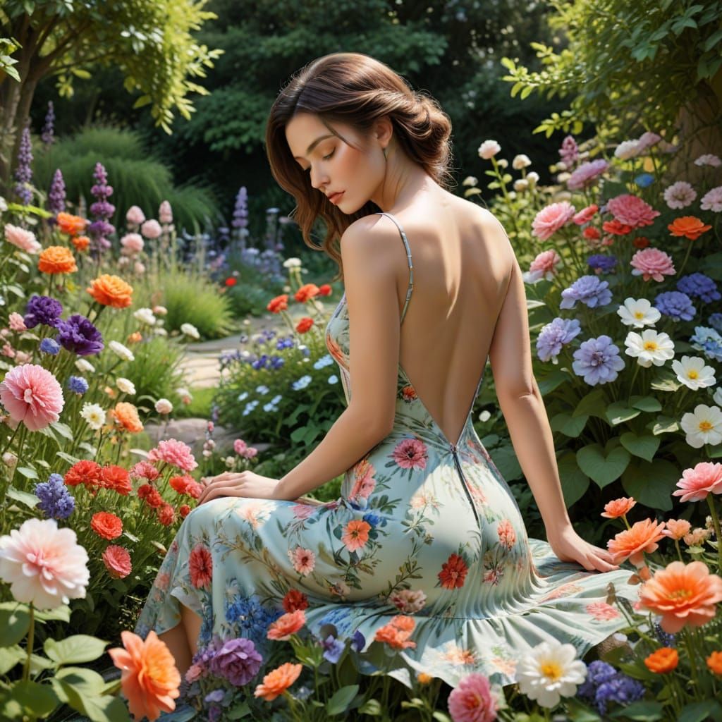 Sensual Figure in a Gorgeous Flowered Garden