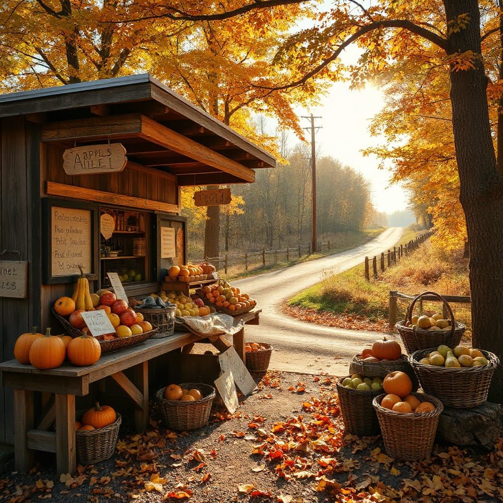 Autumn Orchard Stand in Atmospheric Lighting