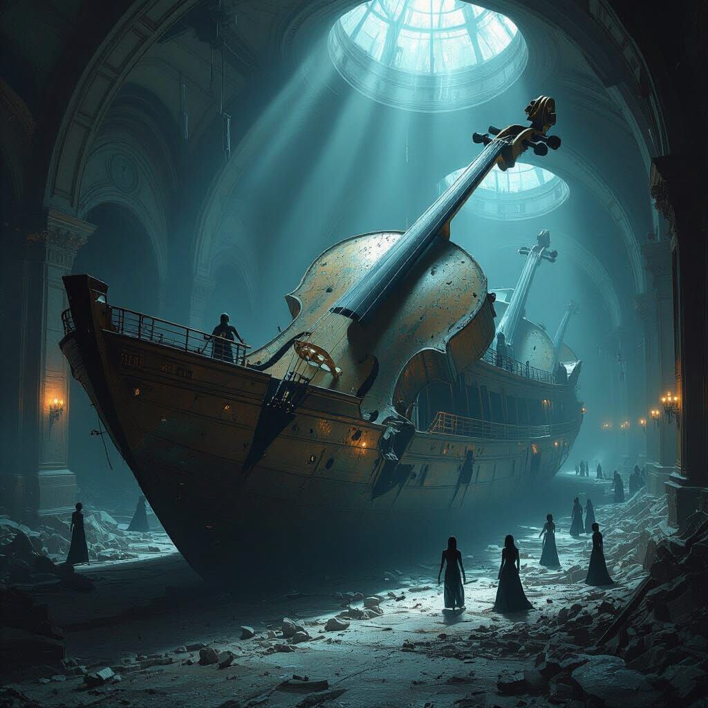 Celestial Violin Ship Wreckage in Deep Space