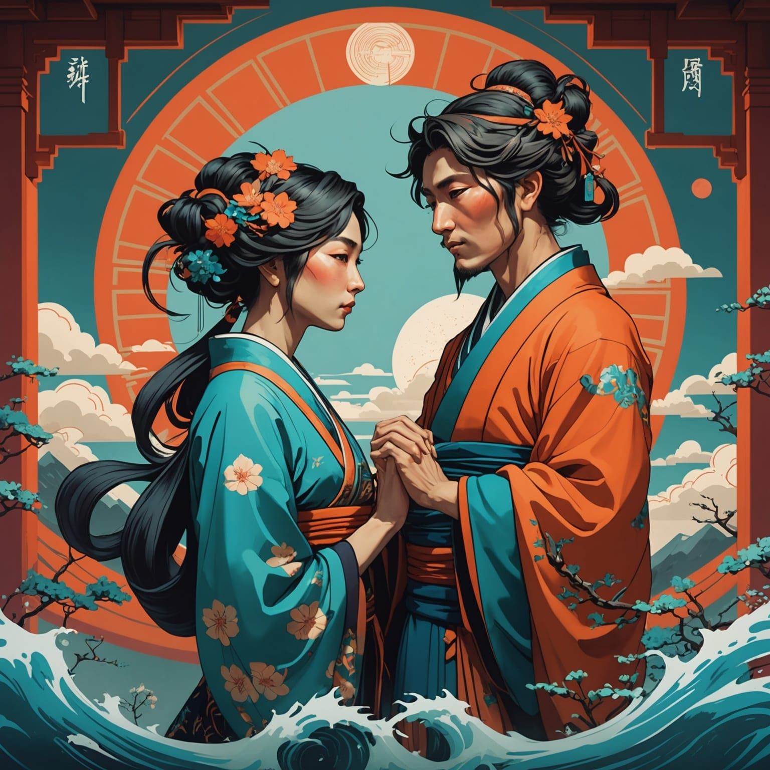 Ukiyo-e Lovers in Dynamic Lighting
