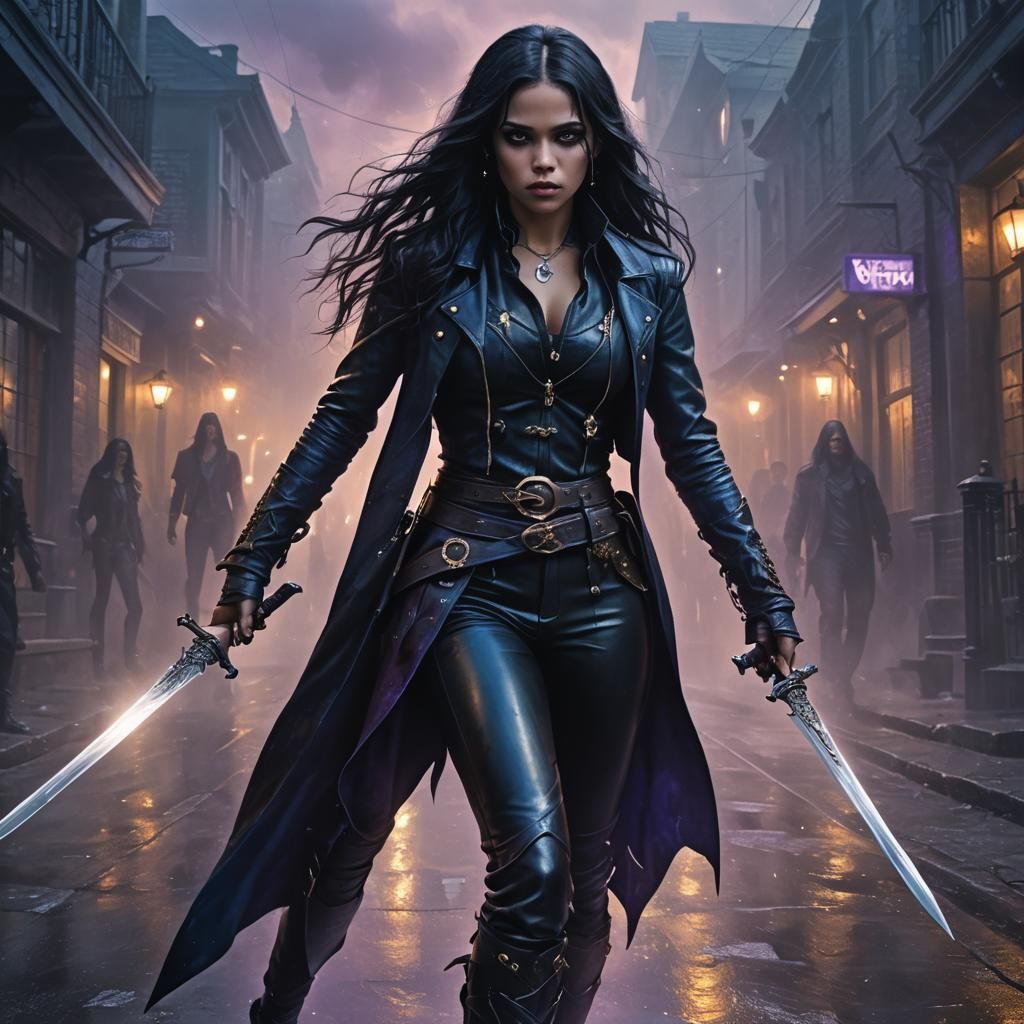 Vampire Warrior Jenna Ortega in Dark Fantasy Style