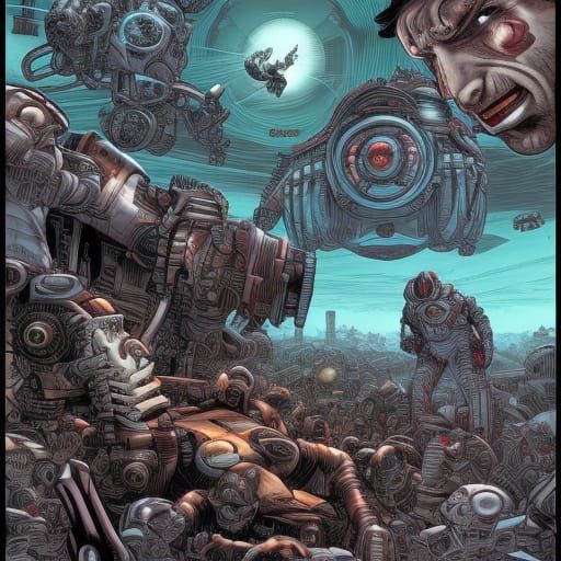 Robotic Wolf on Alien Planet: Comic Book Art