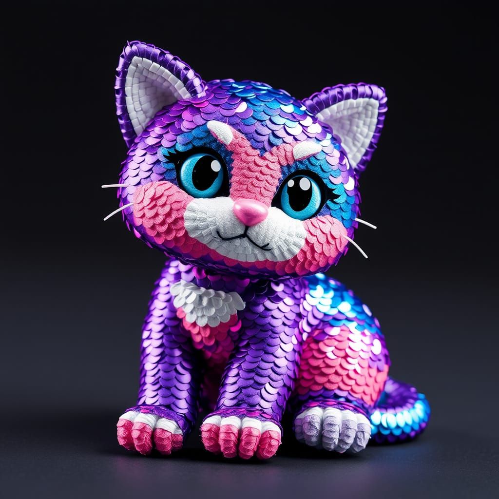 Vibrant Sequin Feline Sculpture