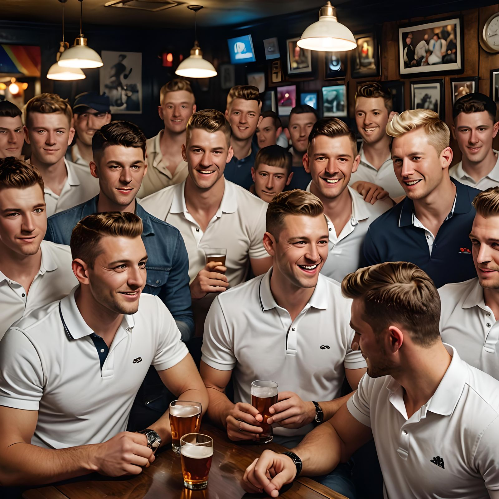 Gay Men Enjoying Drinks in a Northern England Bar