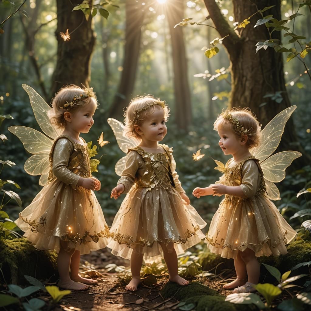 Ethereal Fairies Watching Over Baby in Gouache Style