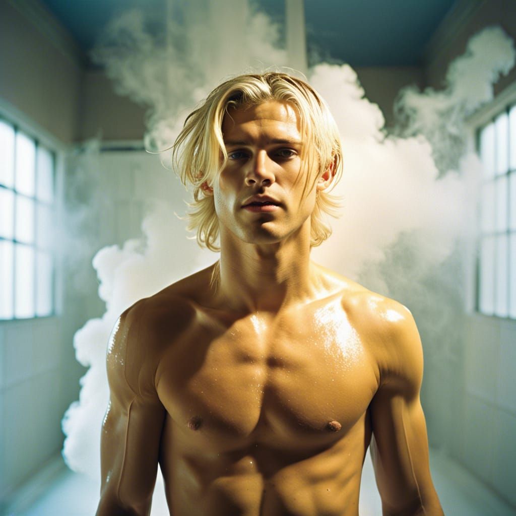Ethereal: Shirtless Man in Steamy Shower
