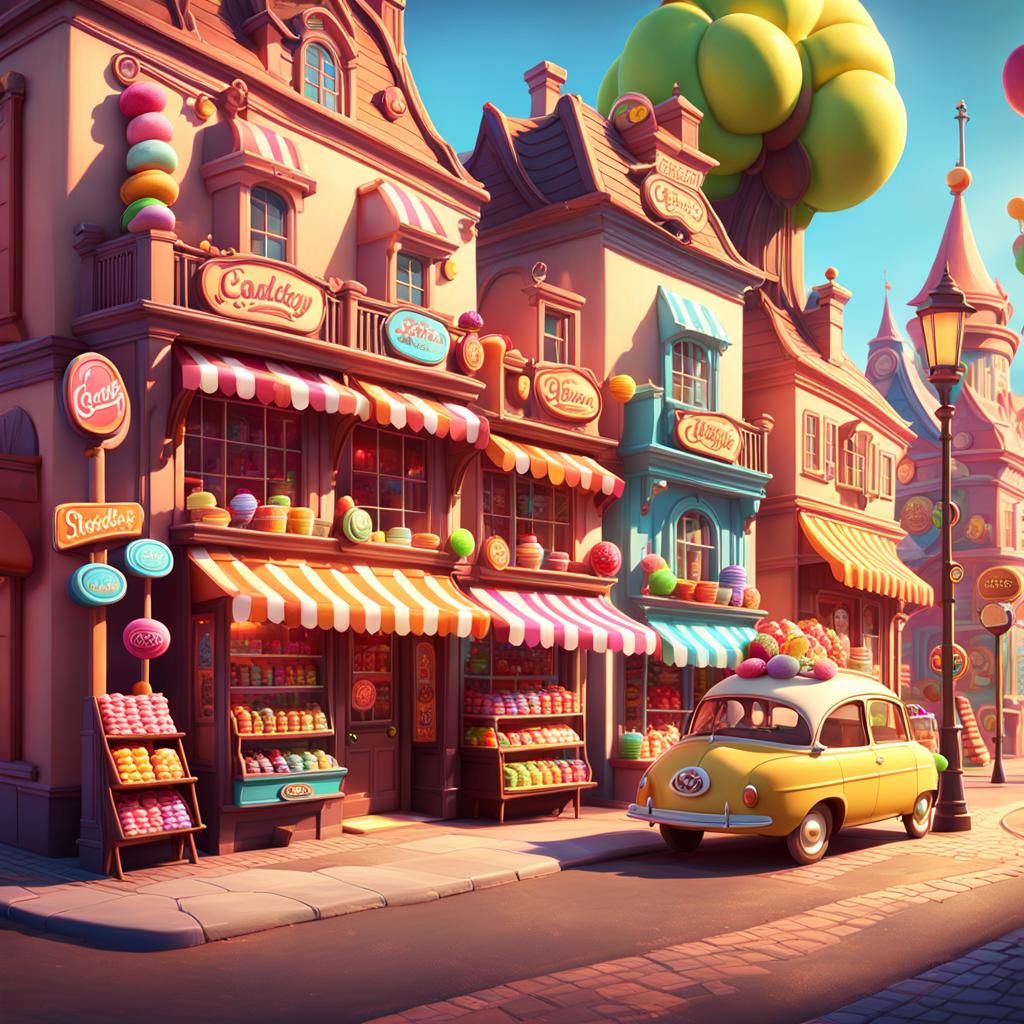 Sweet Candy Town in Bright 3D Style