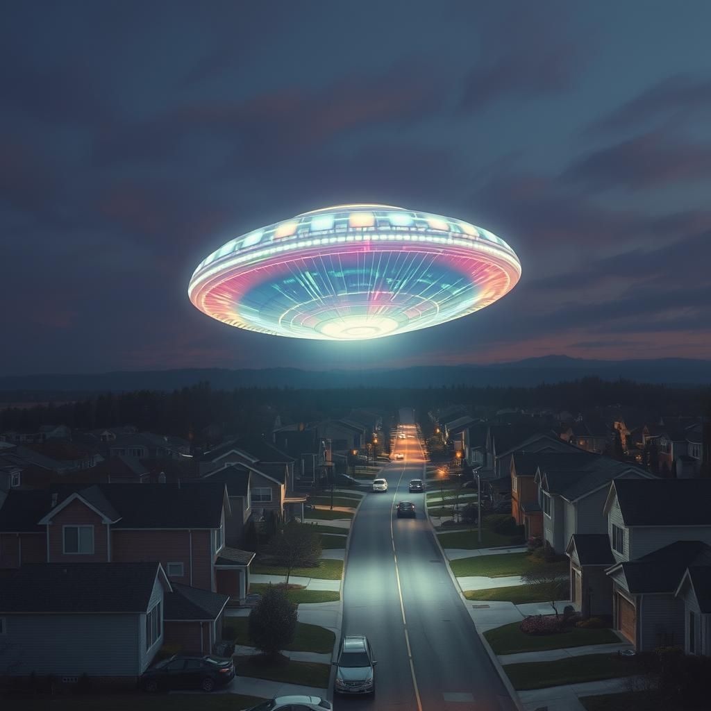 Alien Spacecraft Hovers Over Suburban Neighborhood
