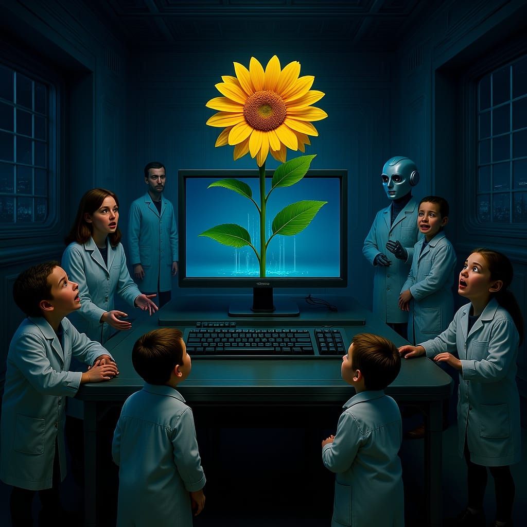 Flower Blooms From Monitor in Computer Lab