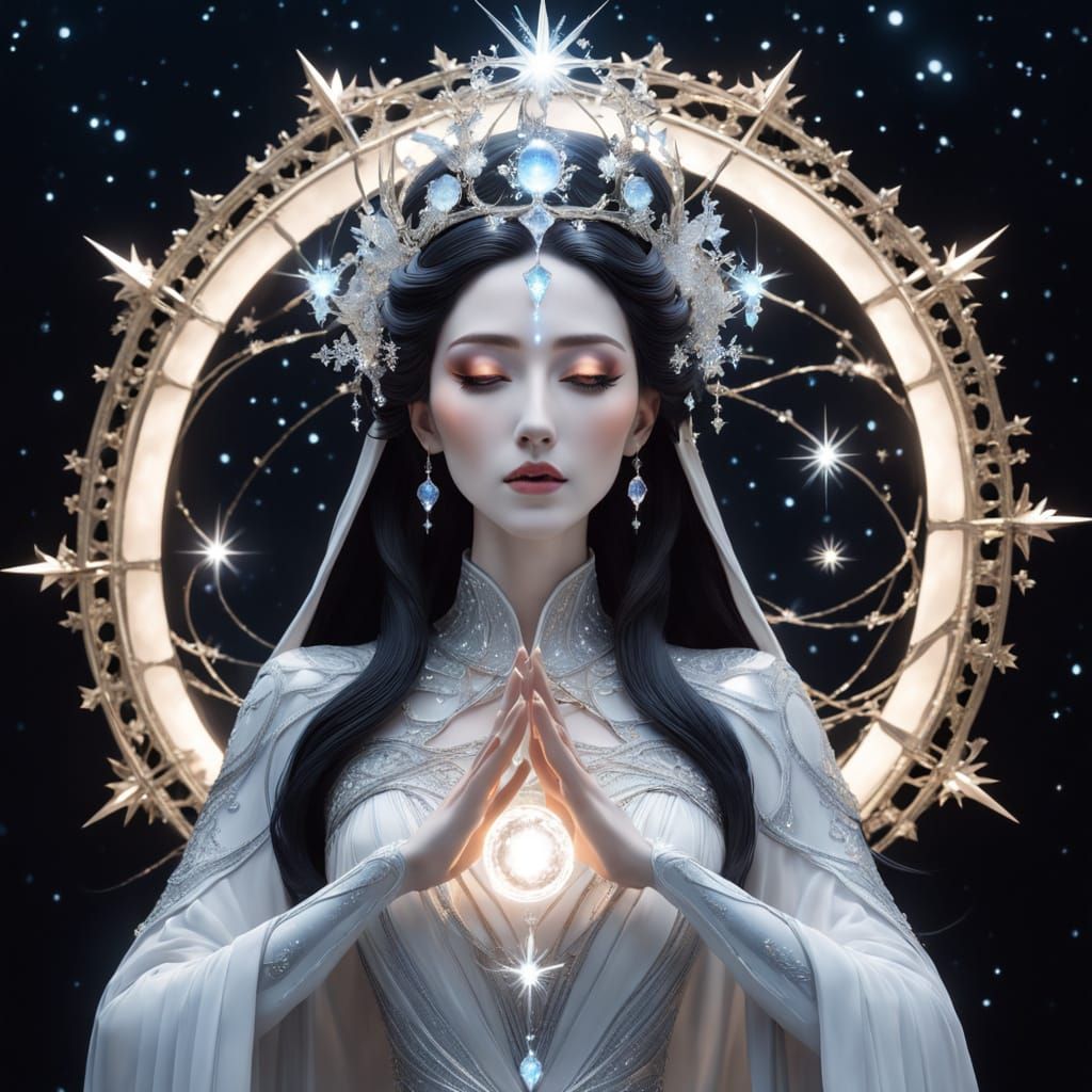 Ethereal Porcelain Goddess in Shattered Halo