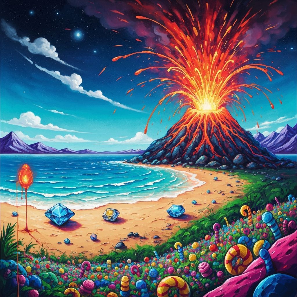 Volcano Beach Graffiti Art with Gemstone Lava