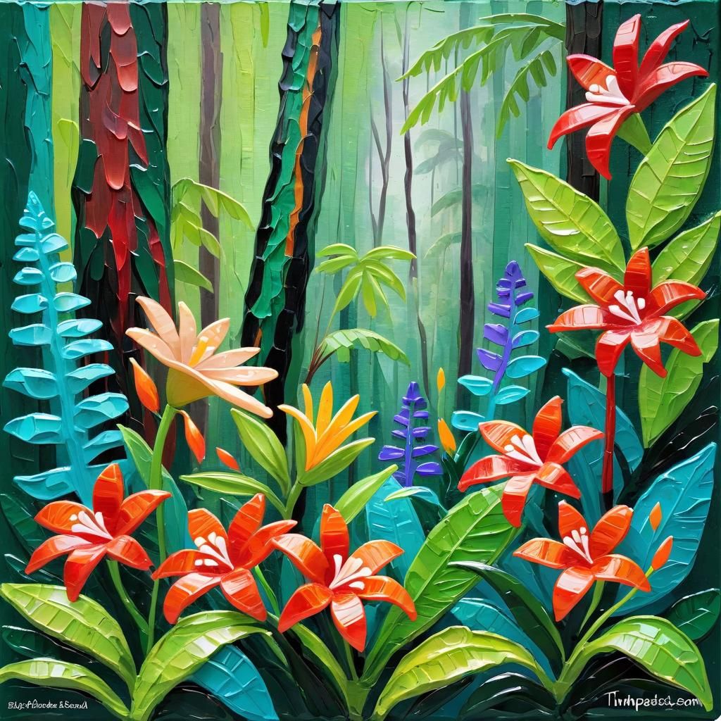 Impasto Painting of Rainforest Flowers