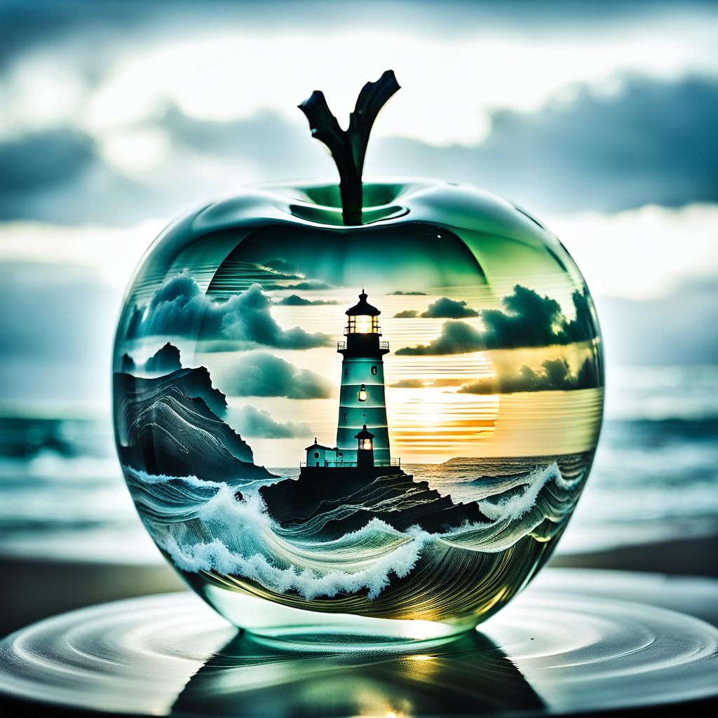 Stormy Sea in Crystal Cut Glass Apple