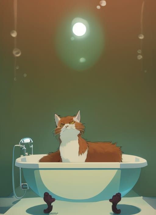 Ginger Cat's Bubble Bath: Studio Ghibli Concept Art