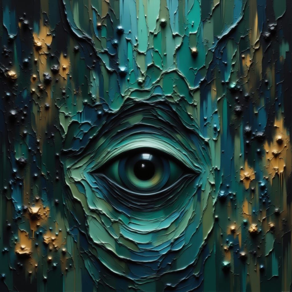 Surreal Eyes with Cracked Paint Texture in Impasto Style