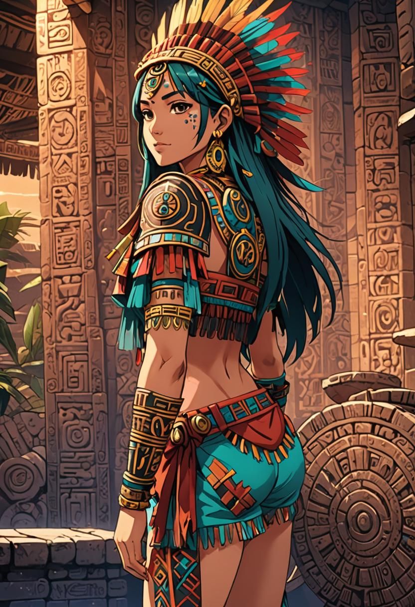 Aztec Maya Anime Girl in Manga Style