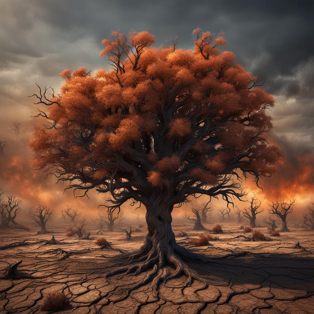 Resilient Tree Sprouts in Scorched Earth: Matte Painting