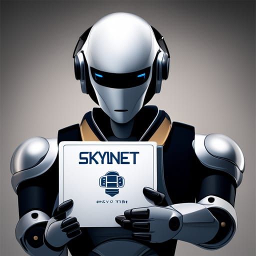 Robot Holding Skynet Sign