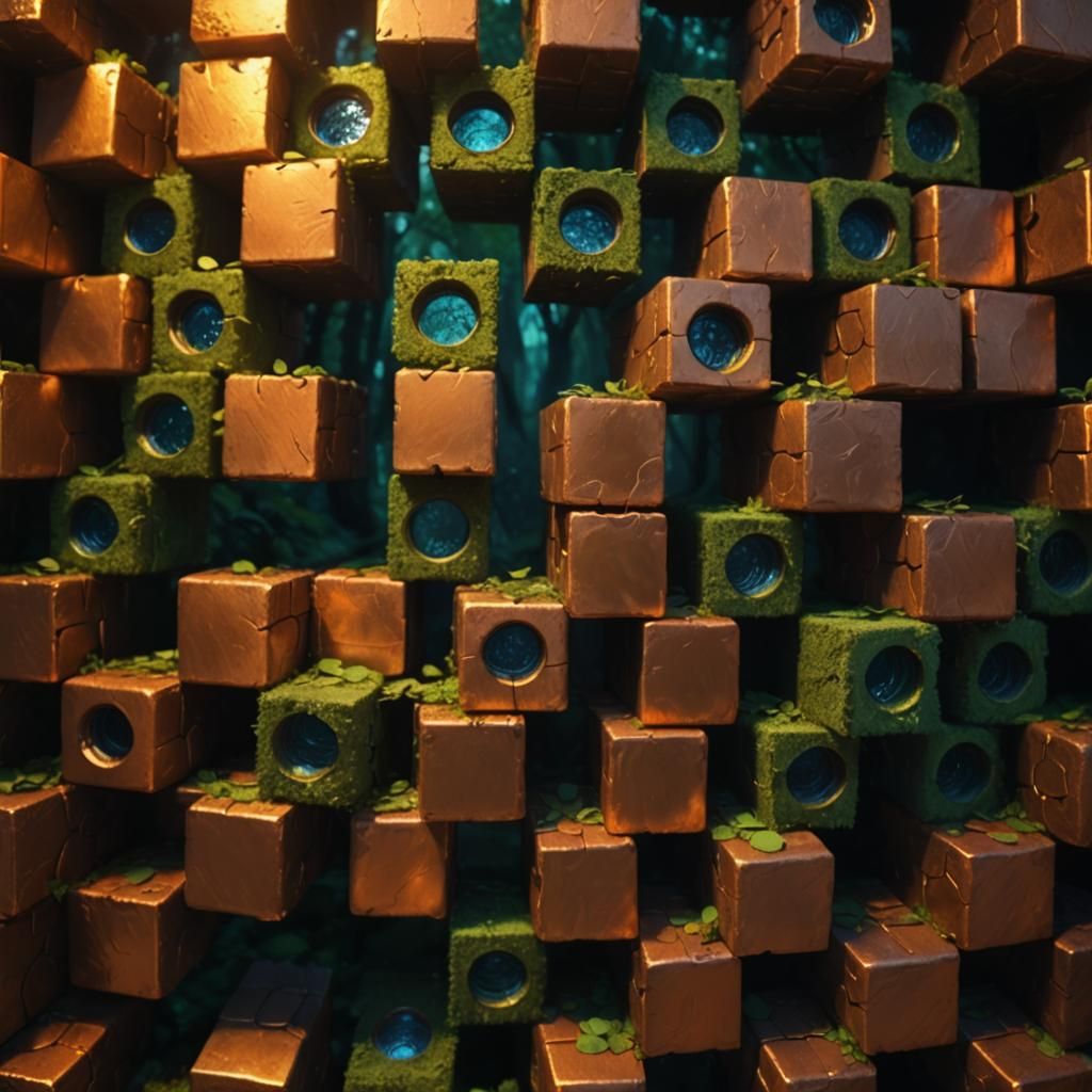 Mystical Copper Architecture in Lush Forest