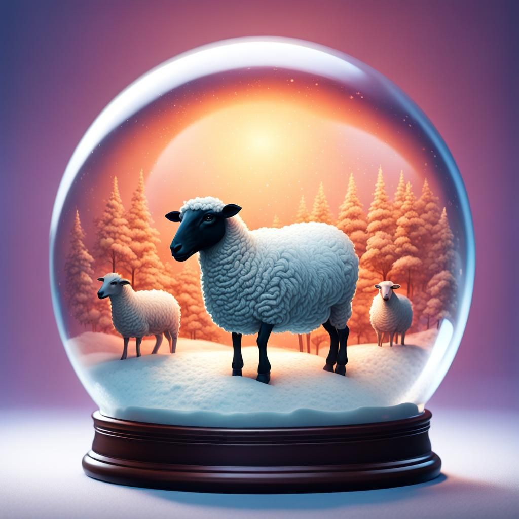 Hyperrealistic Sheep in a Snow Globe