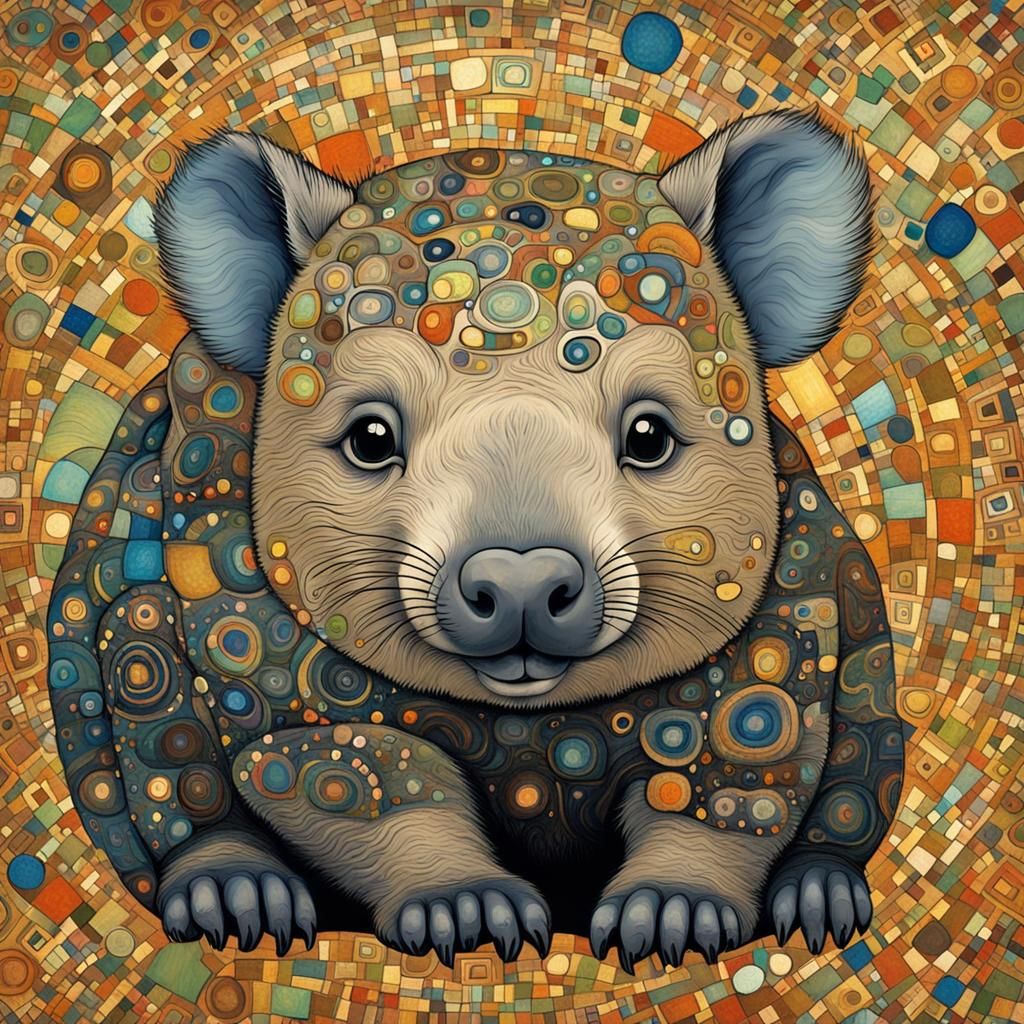 Baby Wombat in Gustav Klimt Style