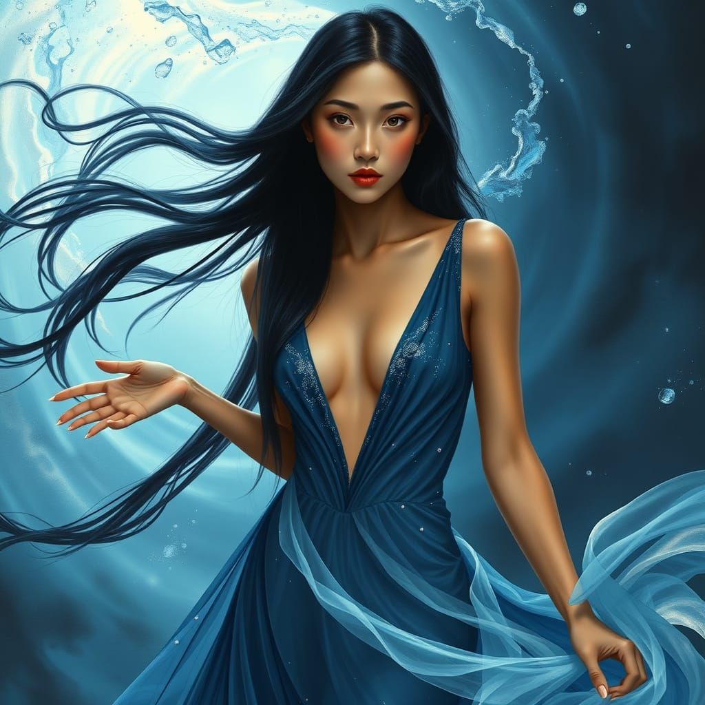 Ethereal Portrait of Vietnamese Woman in Flowing Gown