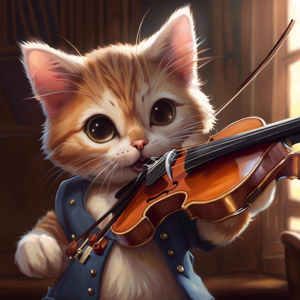 Anime Cat Plays Violin in Gurney Style