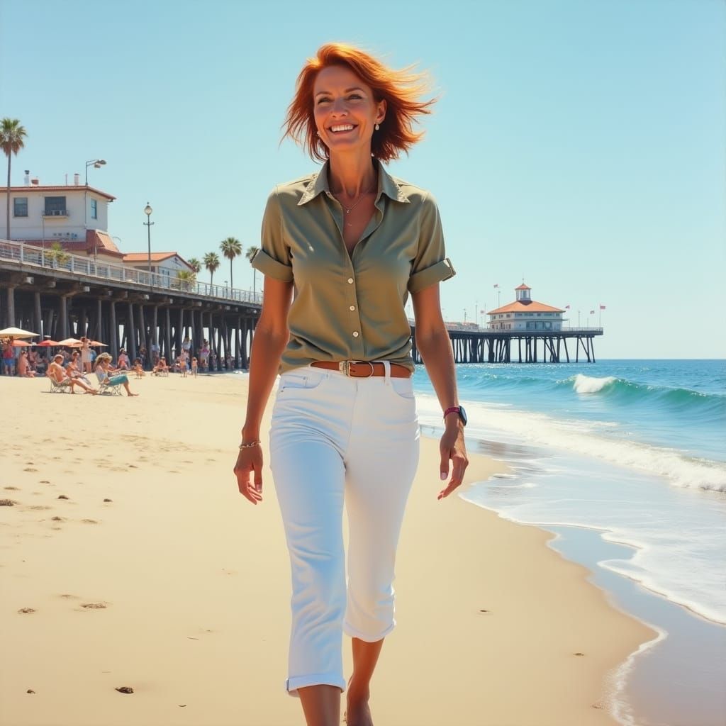 Woman on Santa Monica Pier Oil Painting