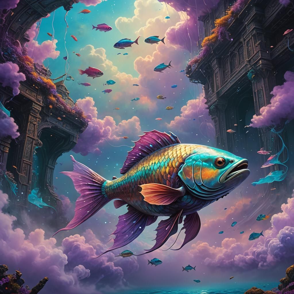 Mystical Portal: Colorful Fish in Fantasy Transport