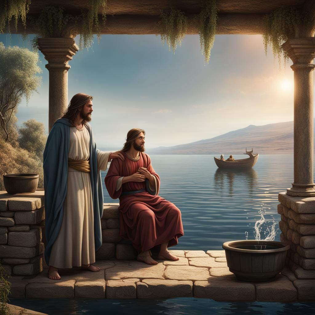 Jesus and Woman at Well: Fantasy Concept Art