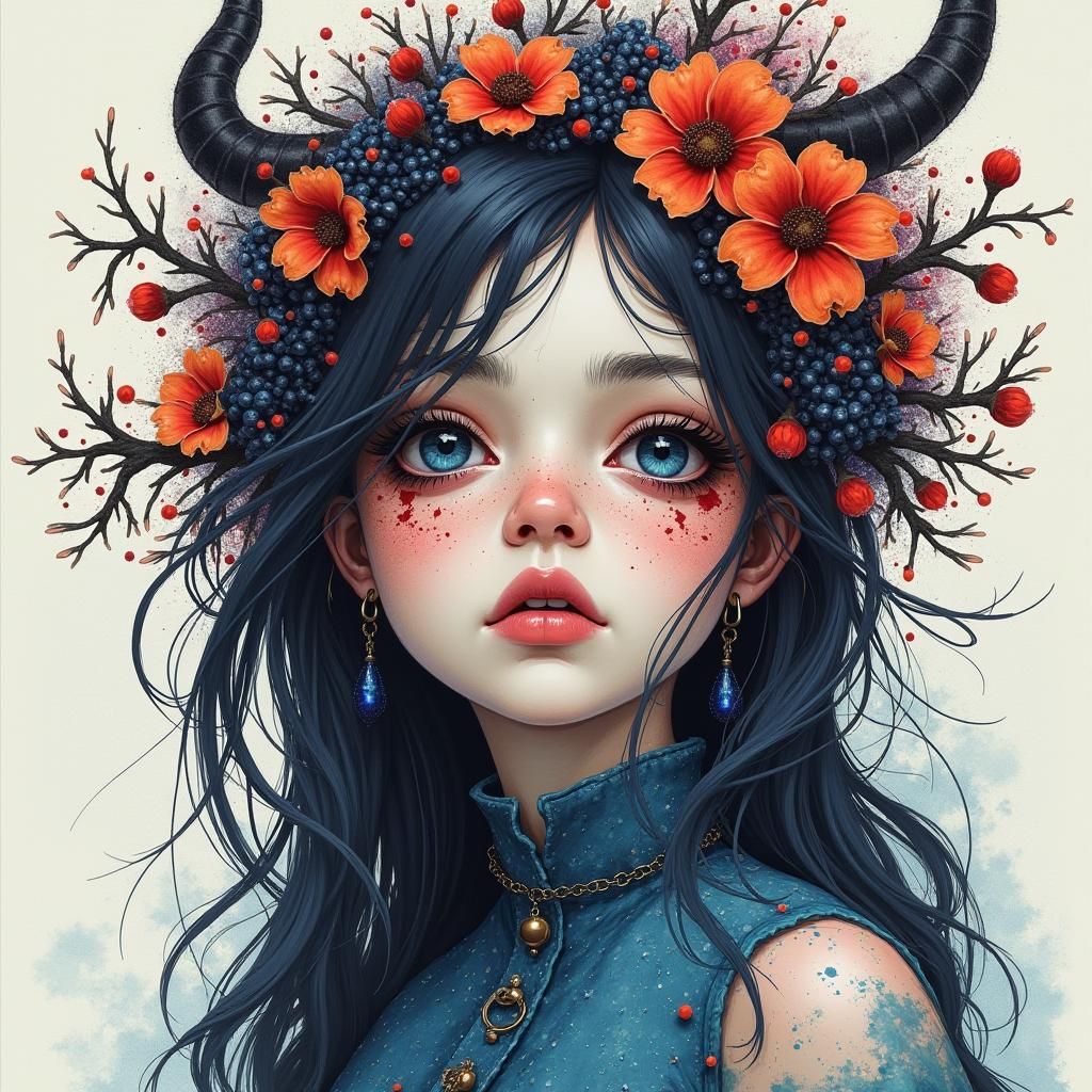 Magical Witch Portrait in Mixed Media Style