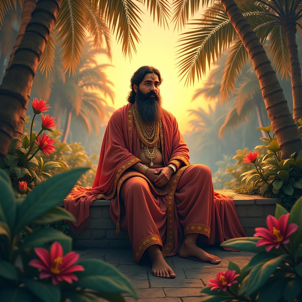 Bharathiyar in a Tropical Paradise, Digital Matte Painting