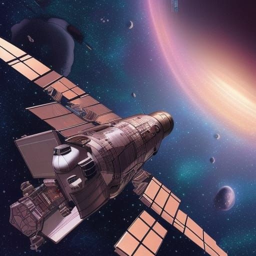 Futuristic Spacecraft Soaring Through Cosmic Galaxy