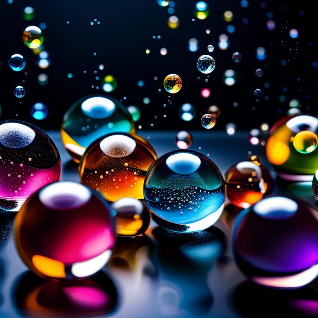 Colorful Bubble-Filled Marbles in Floating Glass Balls