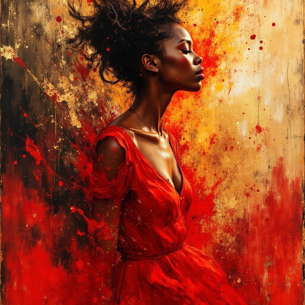 Expressive Oil Painting of Woman Exploding with Emotion