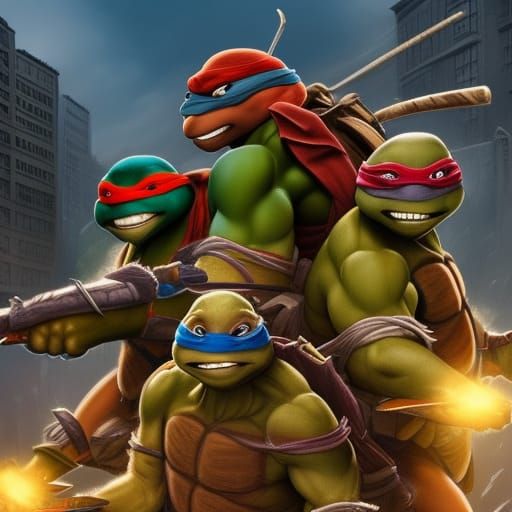 Detailed Matte Painting of Teenage Mutant Ninja Turtles