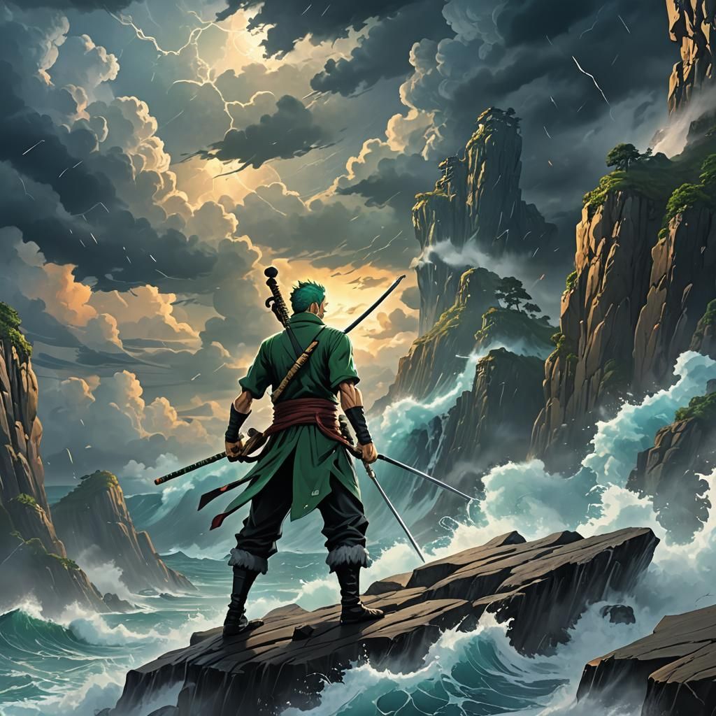Heroic Zoro Overlooking Stormy Ocean, Concept Art