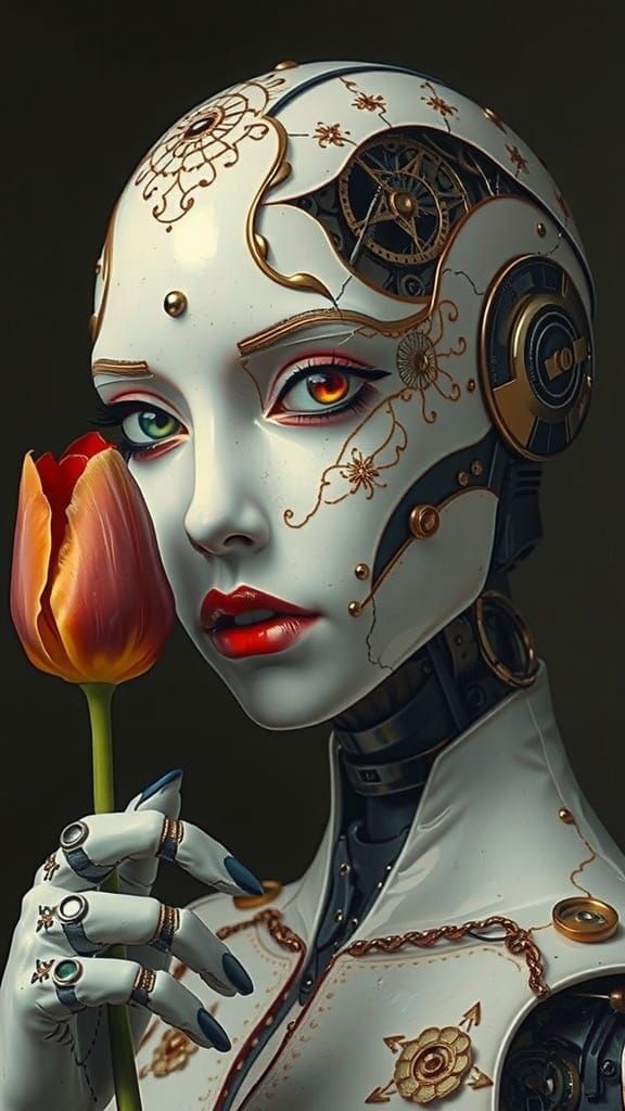Elegant Android Portrait in Oil, with Rembrandt-Style Lighti...