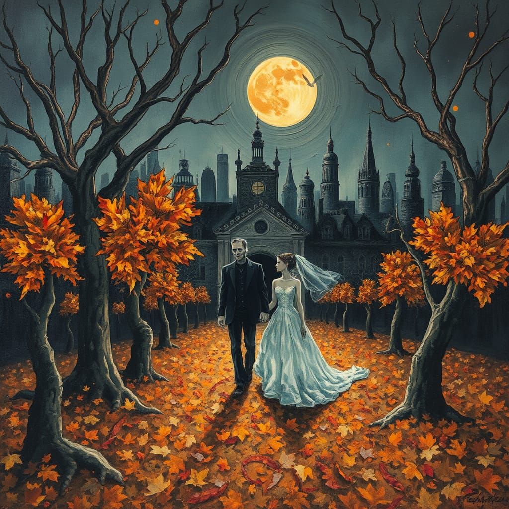 Frankenstein's Monster's Autumn Stroll: Impasto Palette Knif...