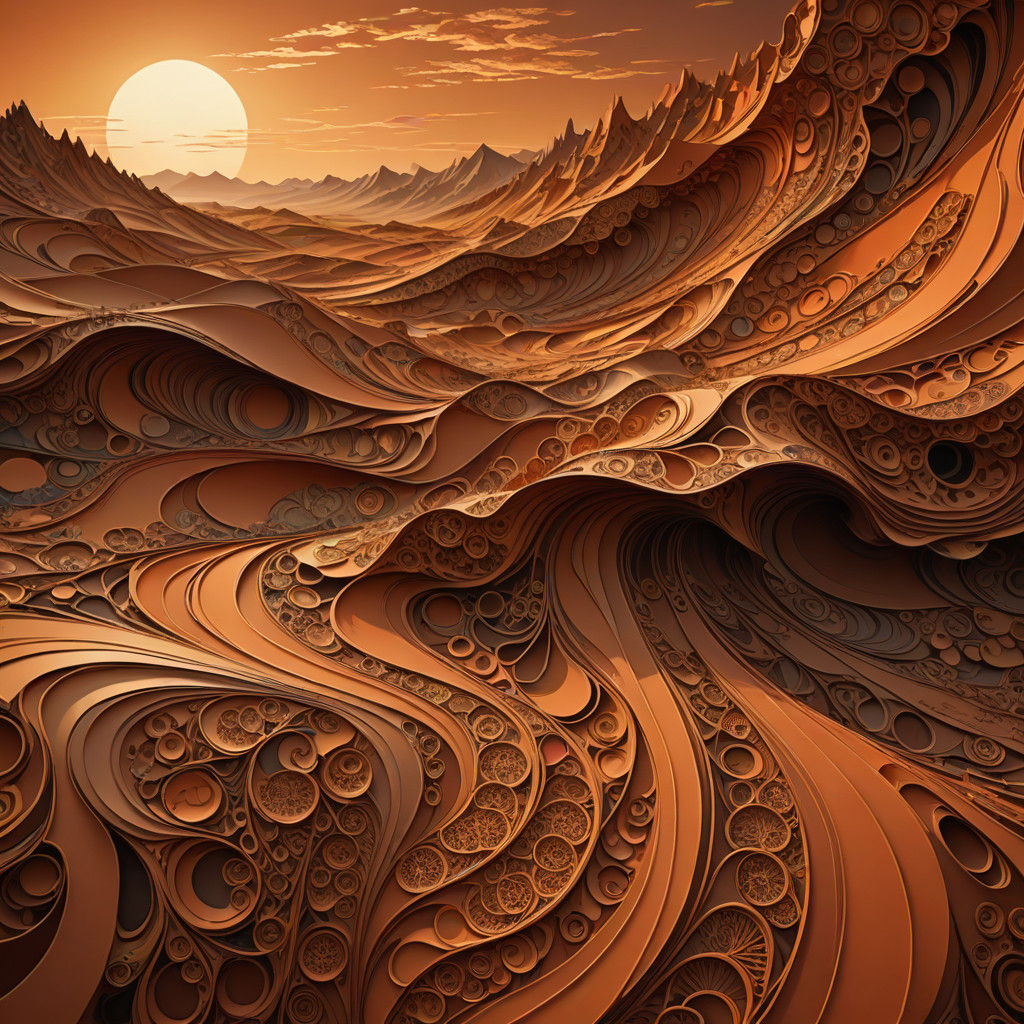 Earthly Sunset Fractals in Terracotta and Sienna Tones