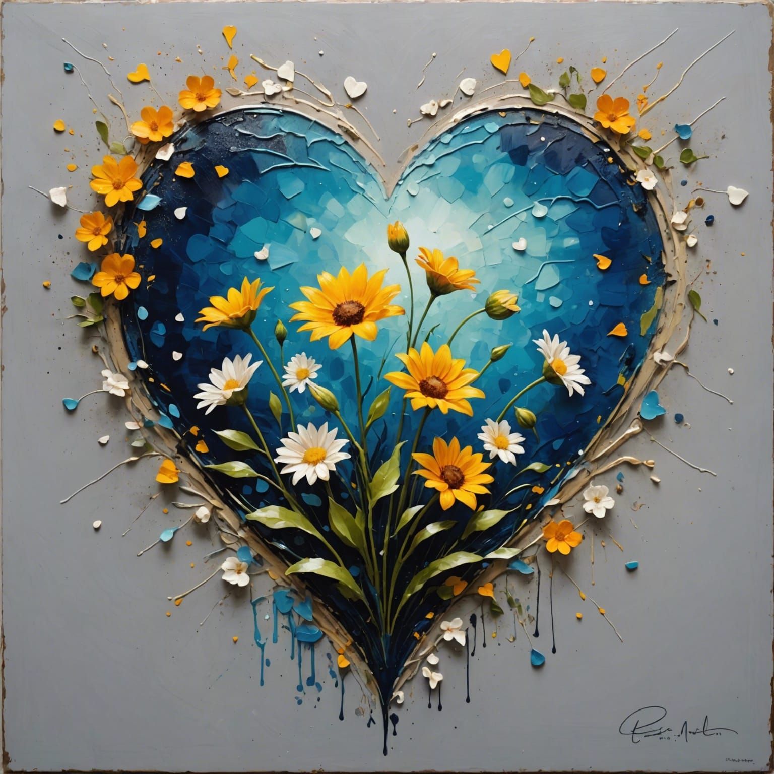 Luminous Caustic Paint Splashes on Floral Metalscape