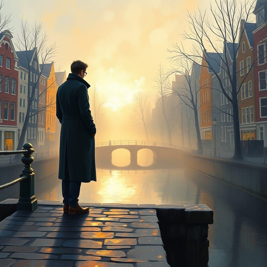 Amsterdam Canal at Dawn in Impressionist Style