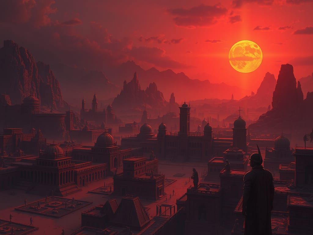 Majestic Medieval Desert City at Sunset